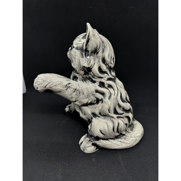Vintage Ceramic Black Kitten Kitty Cat Scary Eyes Spooky Paw Up Grey Witchy - Picture 3 of 8